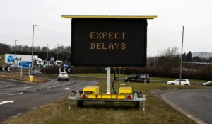 variable message sign on a road side